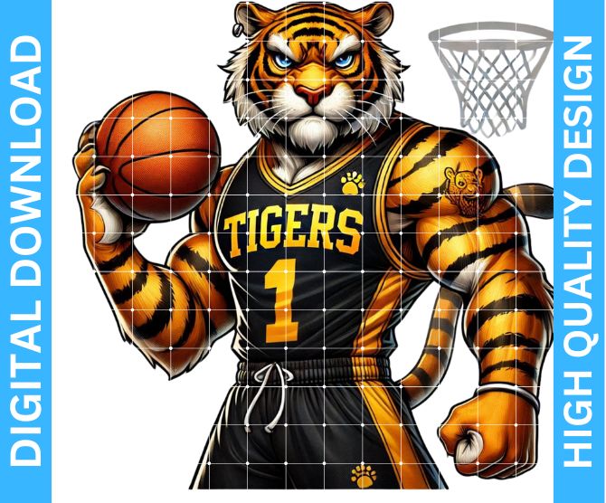 High-Quality Tigers Basketball Mascot PNG Design: Perfect for Sublimation & Merchandising