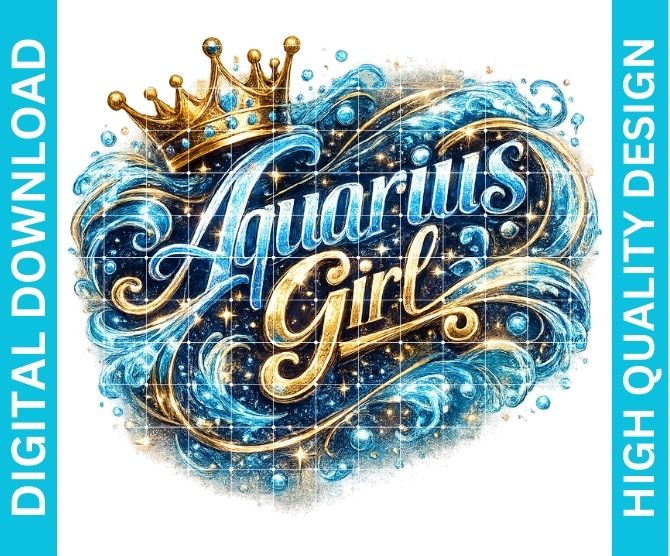 Aquarius Girl Birthday PNG Zodiac Queen Design Sublimation Party Shirt Printable Instant Download
