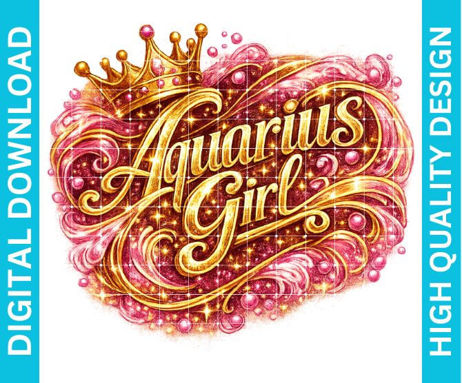Aquarius Girl Birthday PNG Zodiac Queen Design Sublimation Party Shirt Printable Instant Download