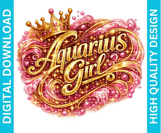 Aquarius Girl Birthday PNG Zodiac Queen Design Sublimation Party Shirt Printable Instant Download