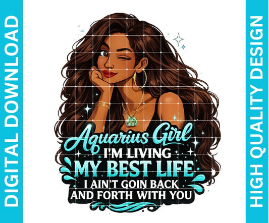 Aquarius Girl Birthday PNG Zodiac Queen Design Sublimation Party Shirt Printable Instant Download