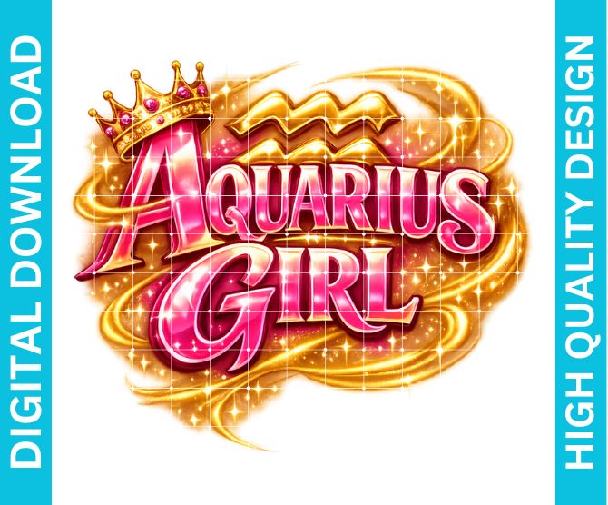 Aquarius Girl Birthday PNG Zodiac Queen Design Sublimation Party Shirt Printable Instant Download