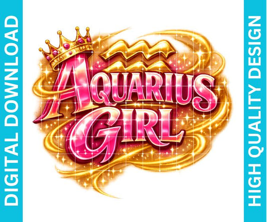 Aquarius Girl Birthday PNG Zodiac Queen Design Sublimation Party Shirt Printable Instant Download