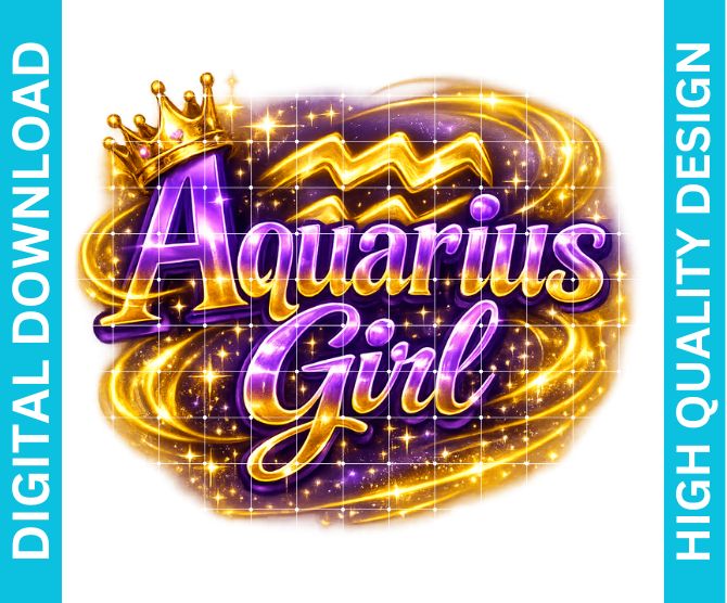 Aquarius Girl Birthday PNG Zodiac Queen Design Sublimation Party Shirt Printable Instant Download