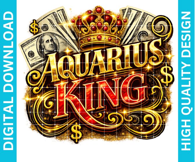 Aquarius King Birthday PNG Zodiac King Design Sublimation Party Shirt Printable Instant Download