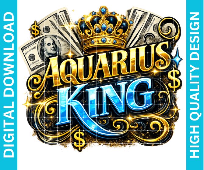 Aquarius King Birthday PNG Zodiac King Design Sublimation Party Shirt Printable Instant Download