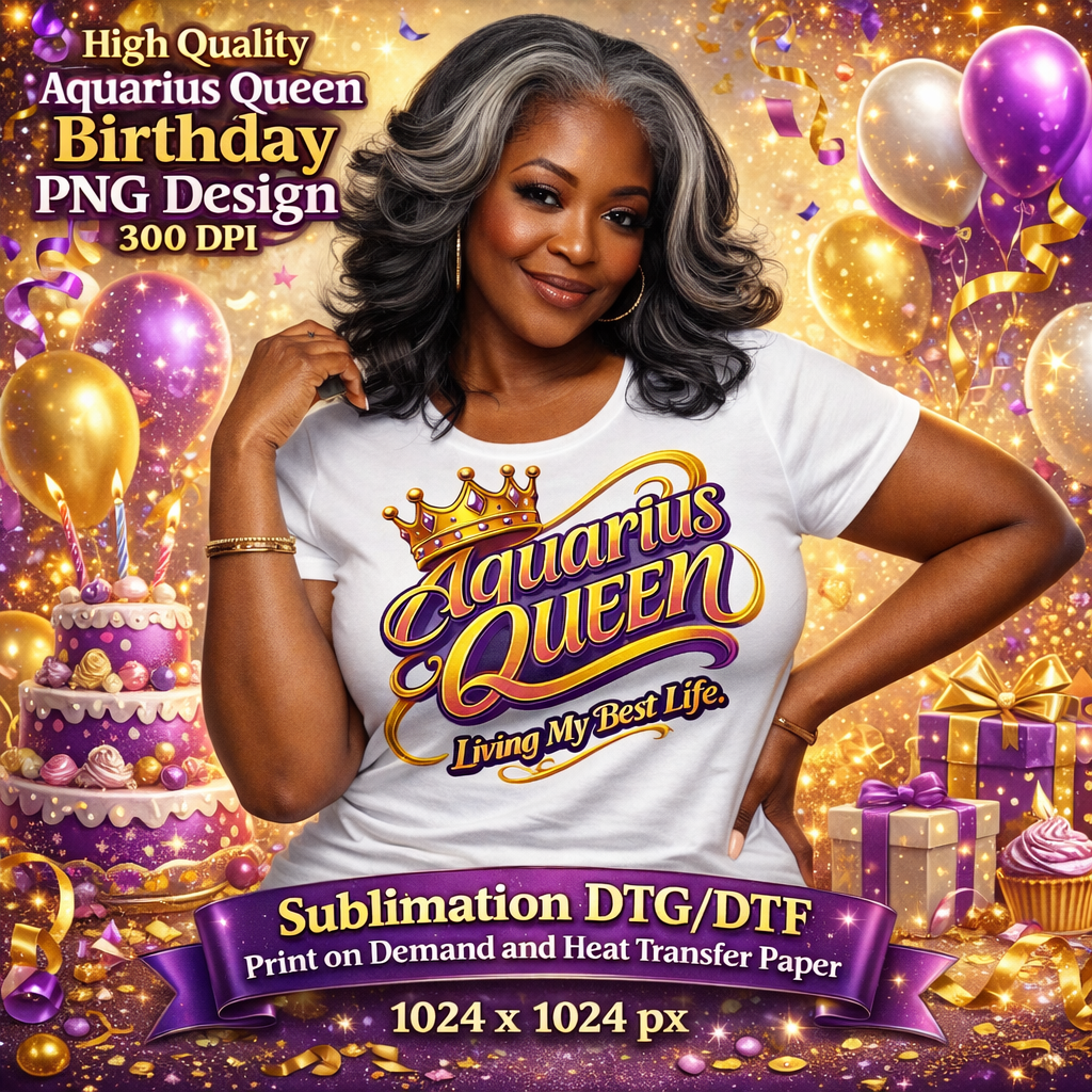 Aquarius Queen Birthday PNG Zodiac Queen Design Sublimation Party Shirt Printable Instant Download