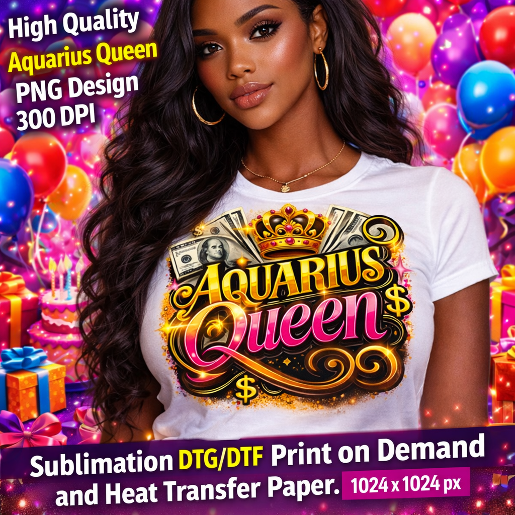Aquarius Queen Birthday PNG Zodiac Queen Design Sublimation Party Shirt Printable Instant Download