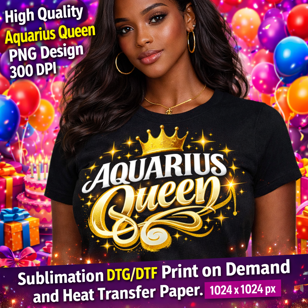 Aquarius Queen Birthday PNG Zodiac Queen Design Sublimation Party Shirt Printable Instant Download