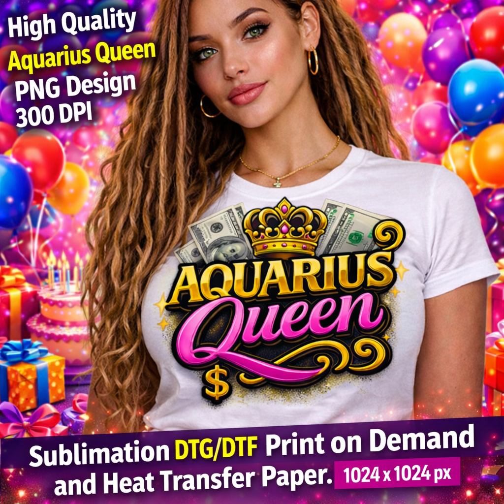 Aquarius Queen Birthday PNG Zodiac Queen Design Sublimation Party Shirt Printable Instant Download