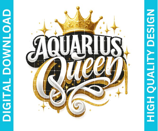 Aquarius Queen Birthday PNG Zodiac Queen Design Sublimation Party Shirt Printable Instant Download