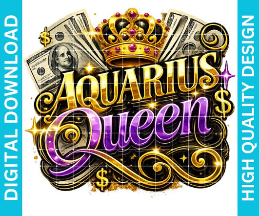 Aquarius Queen Birthday PNG Zodiac Queen Design Sublimation Party Shirt Printable Instant Download