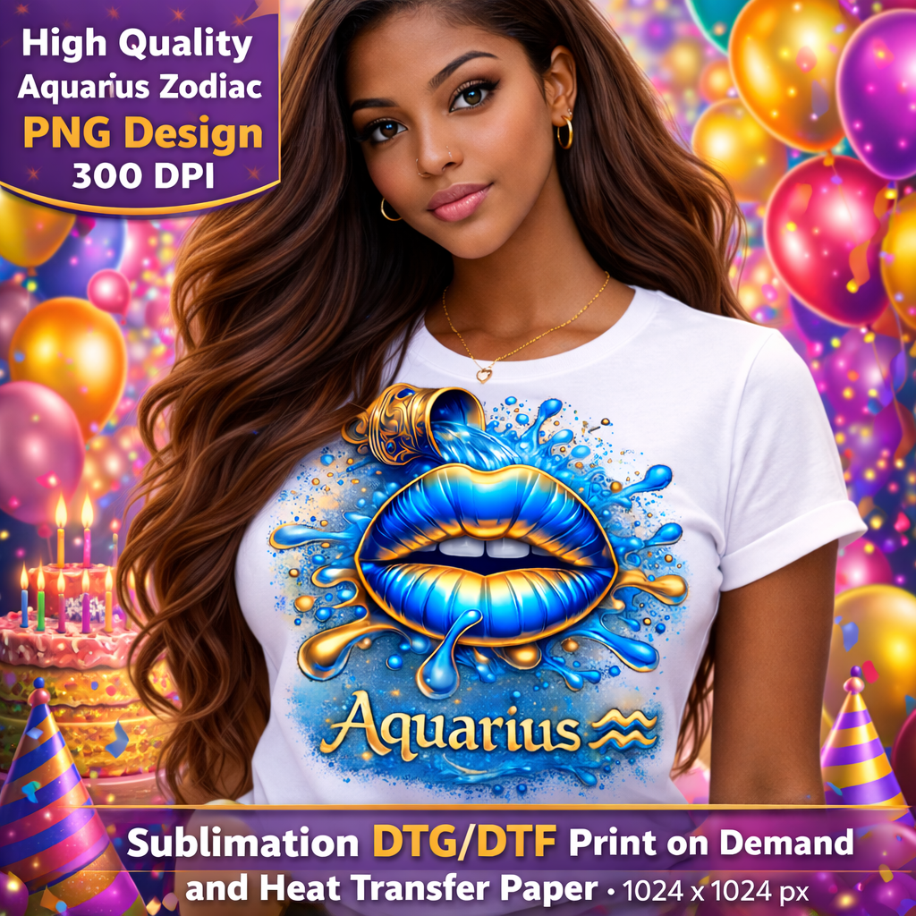 Aquarius Queen Birthday PNG Zodiac Royalty Design Sublimation Party Shirt Printable Instant Download