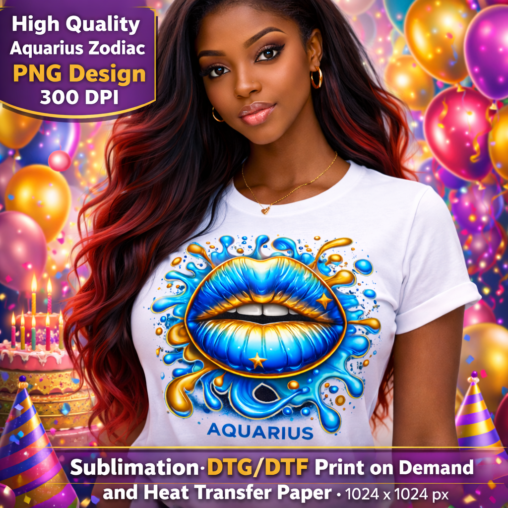 Aquarius Queen Birthday PNG Zodiac Royalty Design Sublimation Party Shirt Printable Instant Download