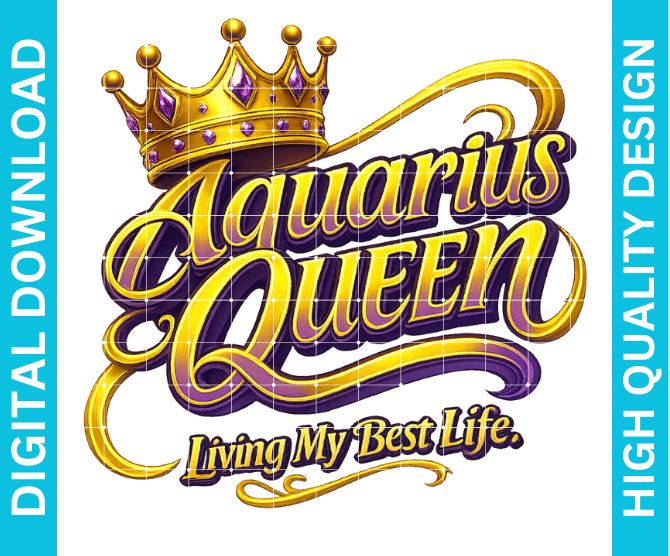 Aquarius Queen Birthday PNG Zodiac Queen Design Sublimation Party Shirt Printable Instant Download
