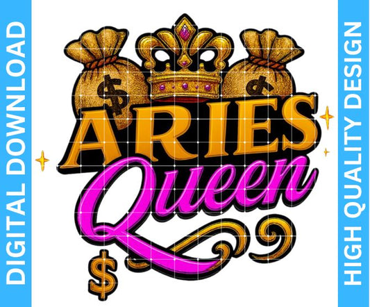 ♈👑 Aries Queen Birthday PNG – High Quality Sublimation & DTF/DTG Digital Download | Transparent Background | Digital Kreative Favors