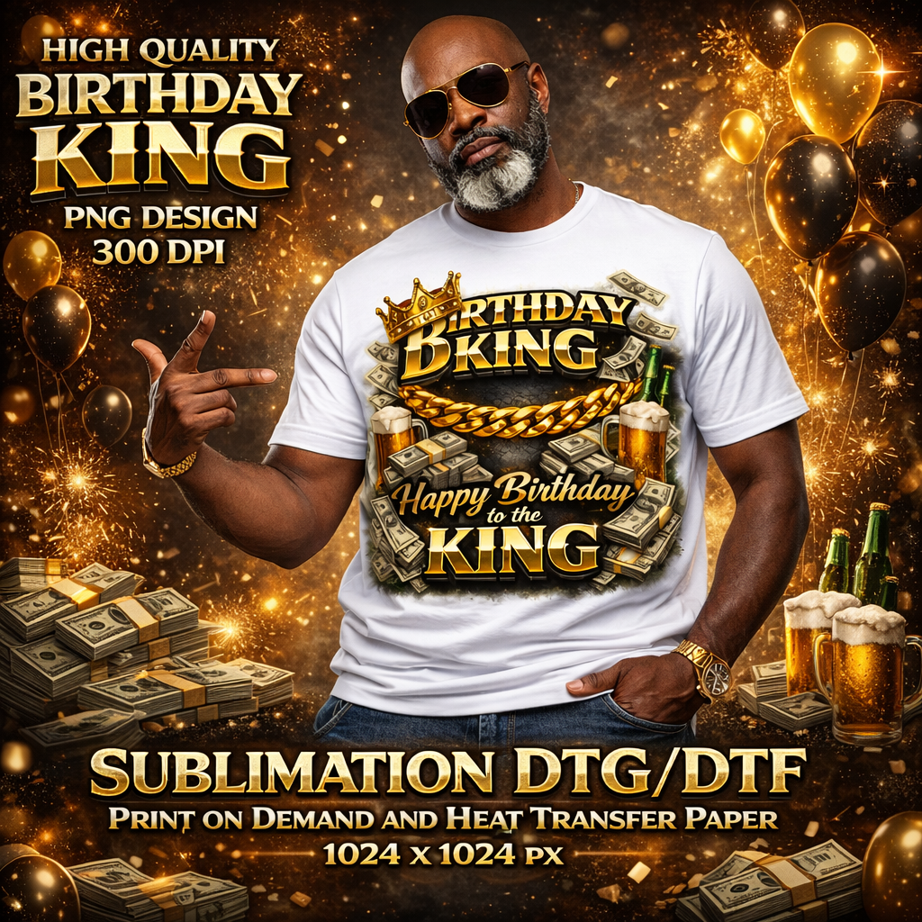 Birthday King PNG Graphic, Bold Crown Design for Shirts, Sublimation Celebration Print