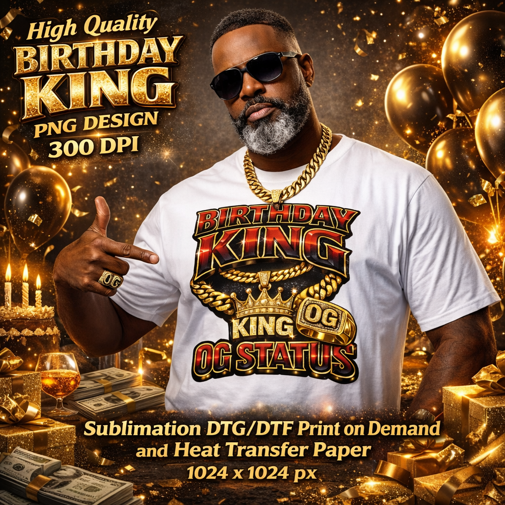 Birthday King PNG Graphic, Bold Crown Design for Shirts, Sublimation Celebration Print