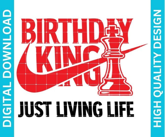 Birthday King PNG Mens Chess Piece Celebration Design Sublimation DTF DTG Transfer Instant Digital