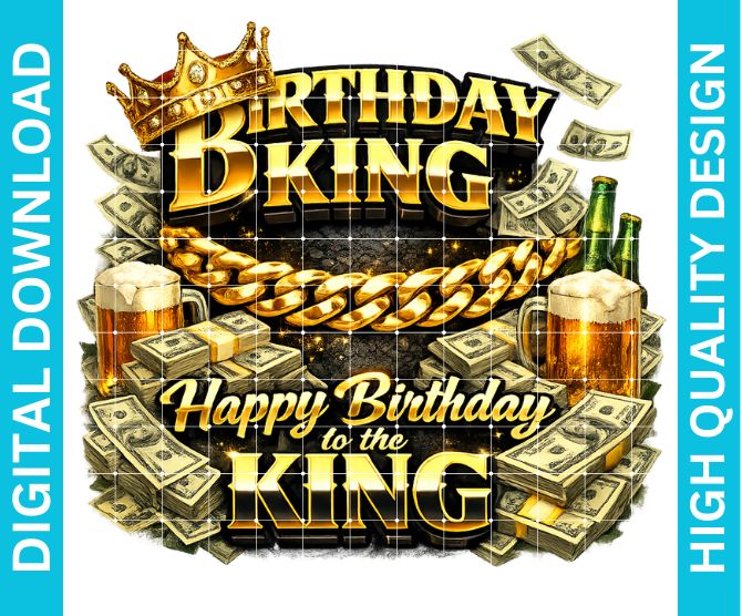 Birthday King PNG Graphic, Bold Crown Design for Shirts, Sublimation Celebration Print