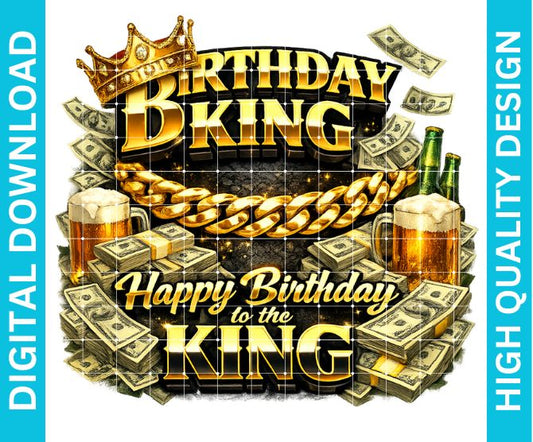 Birthday King PNG Graphic, Bold Crown Design for Shirts, Sublimation Celebration Print