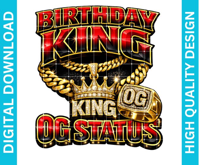 Birthday King PNG Graphic, Bold Crown Design for Shirts, Sublimation Celebration Print