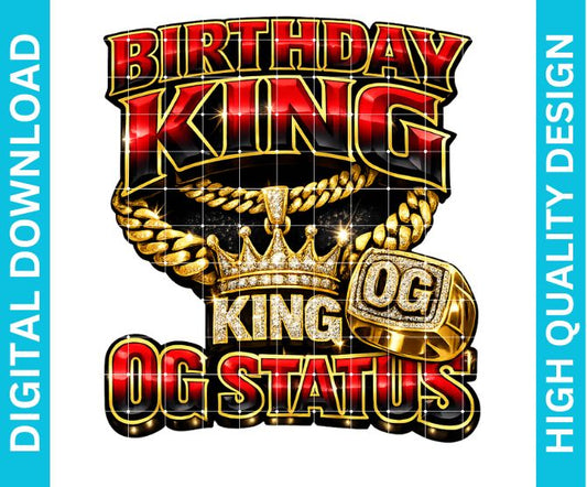 Birthday King PNG Graphic, Bold Crown Design for Shirts, Sublimation Celebration Print