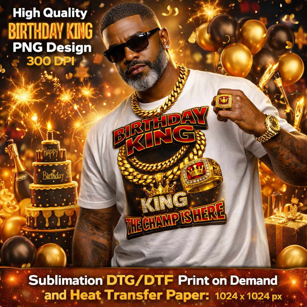 Birthday King PNG Graphic, Bold Crown Design for Shirts, Sublimation Celebration Print