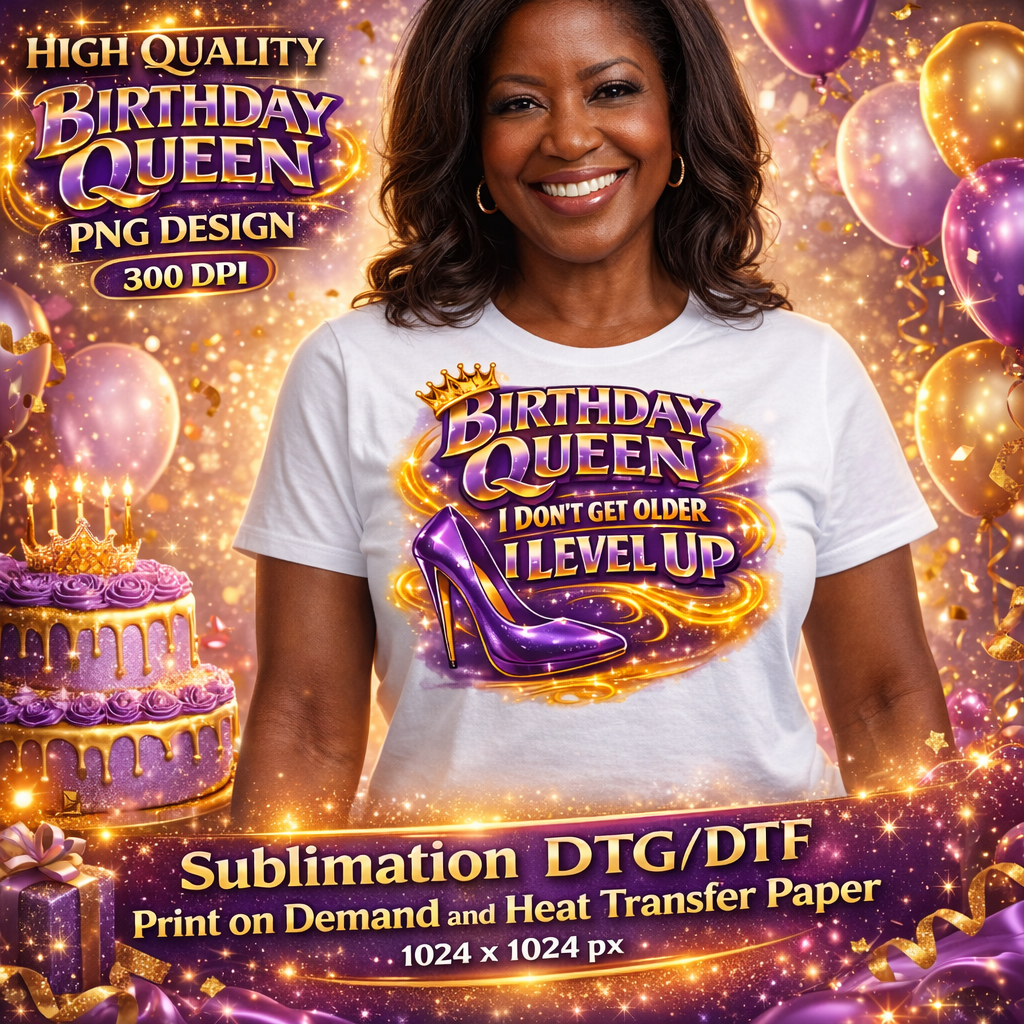 Birthday Queen PNG Design, Crown Glam Celebration Graphic for Shirts, Sublimation Party Print
