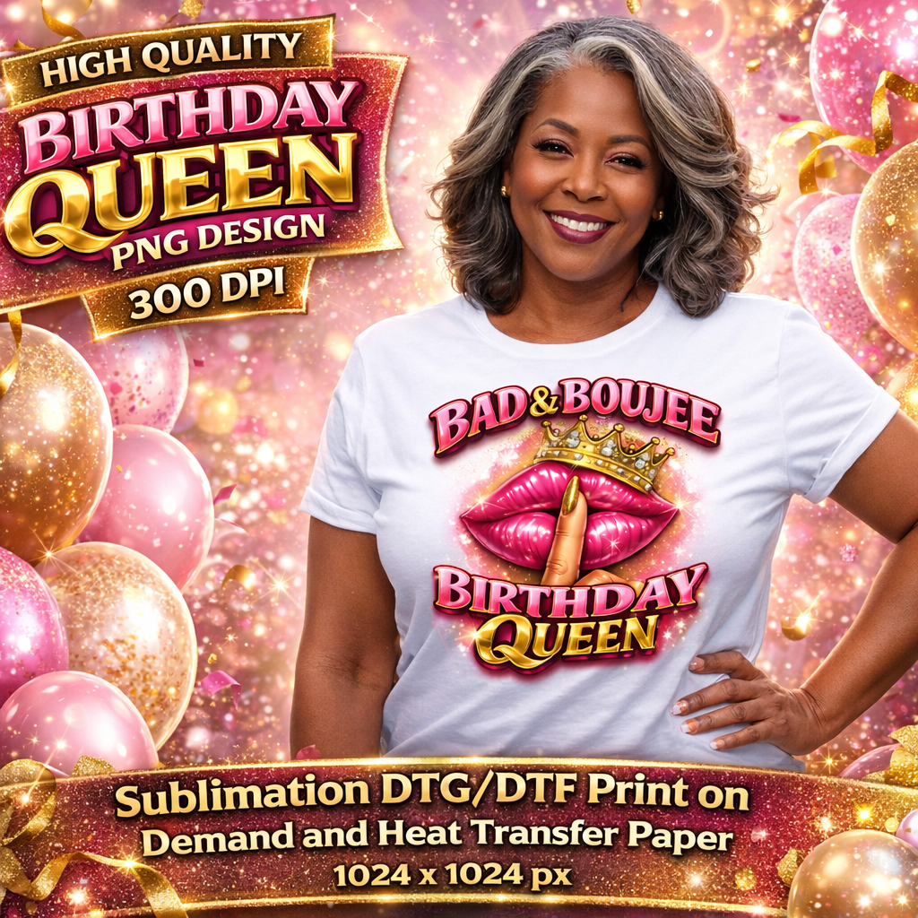 Bad and Boujee Birthday Queen PNG, Glam Diva Graphic for Shirts, Sublimation Design
