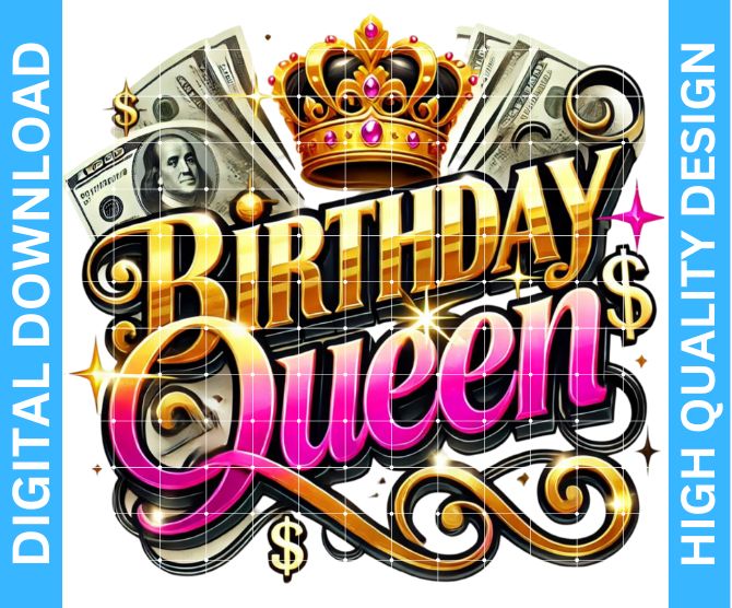 Birthday Queen PNG | Birthday Shirt Design | High Quality Sublimation PNG | DTF/DTG Print Ready | Birthday Girl Digital Download for T-Shirts, Hoodies, Tumblers, Mugs | Digital Kreative Favors