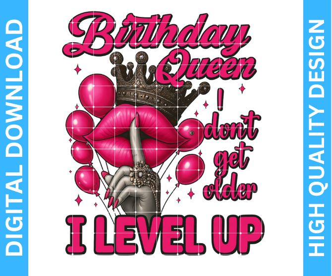 👑 Birthday Queen PNG Design | High Quality Sublimation & DTF/DTG Digital Download | Transparent Background