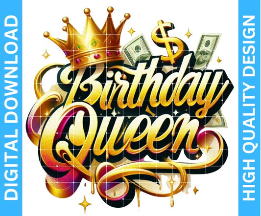 👑 Birthday Queen PNG Design | High Quality Digital Download | Transparent Background