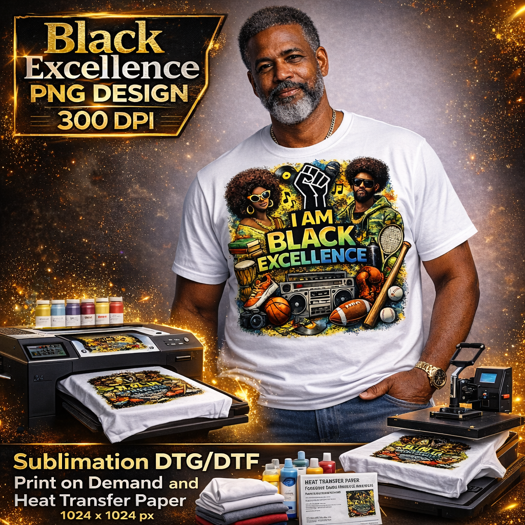 Black Excellence Cultural PNG, Empowerment Pride Graphic for Shirts Sublimation Design
