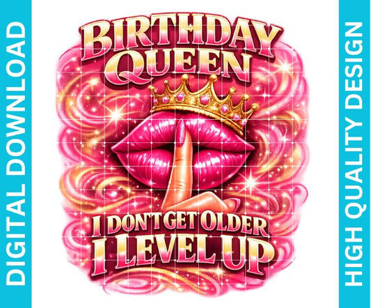 👑 Birthday Queen PNG Design | High Quality Sublimation & DTF/DTG Digital Download | Transparent Background