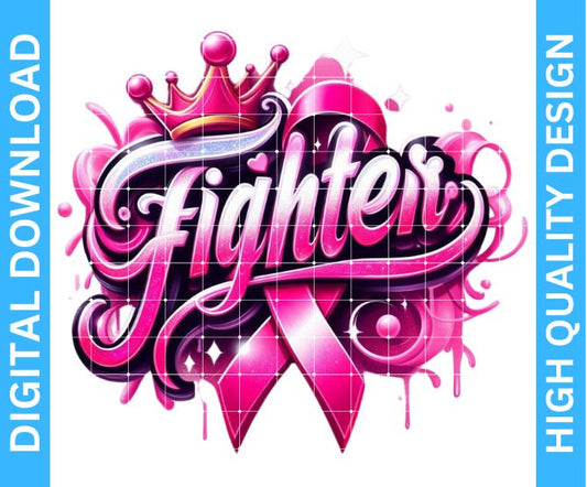 Fighter Breast Cancer Awareness PNG – Transparent Background Digital Download for Crafting
