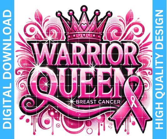 Warrior Queen Breast Cancer Awareness Design PNG – Transparent Background Digital Download for Crafting