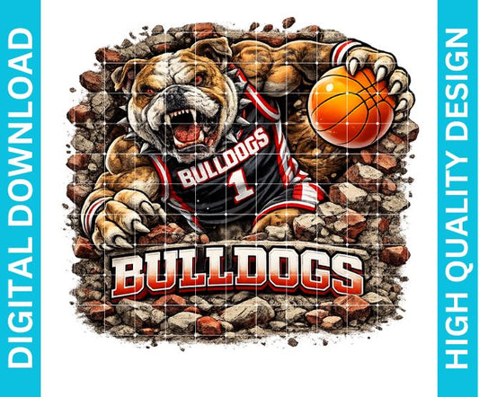 Bulldogs Basketball Mascot PNG, School Spirit Sublimation Graphic, Game Day Shirt Design