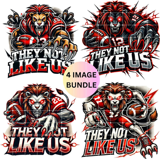 They Not Like Us Lions Football PNG Mascot Bundle for DTF, DTG, and Sublimation