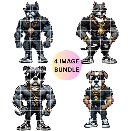 Cool Pitbull Dog PNG Digital Graphic Designs Bundle for DTF, DTG, and Sublimation