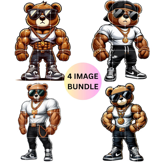 Hip Hop Cool Bear PNG Digital Graphic Designs Bundle for DTF, DTG, and Sublimation