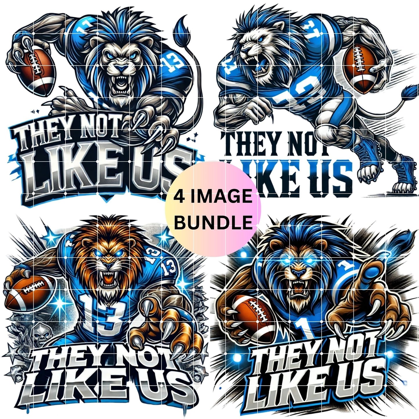 They Not Like Us Lions Football PNG Mascot Bundle for DTF, DTG, and Sublimation