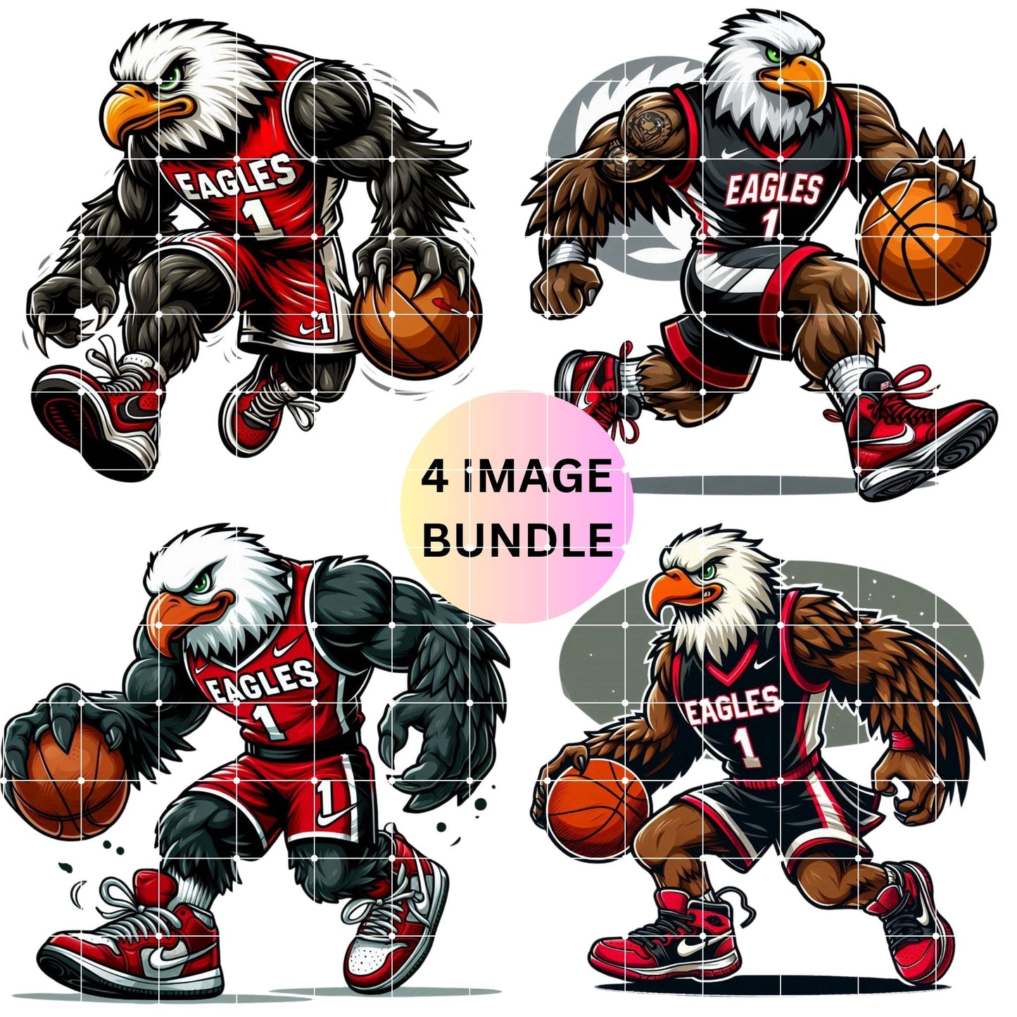 Eagles Boys Basketball PNG Mascot Design Bundle for DTF, DTG, and Sublimation