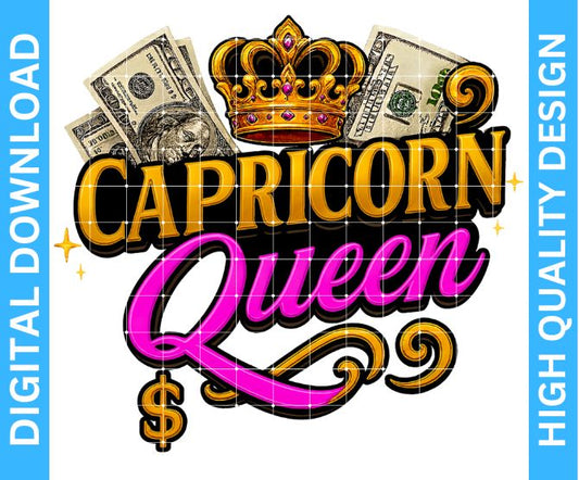 ♑ Capricorn Queen Birthday PNG – High Quality Sublimation & DTF/DTG Digital Download | Transparent Background | Digital Kreative Favors