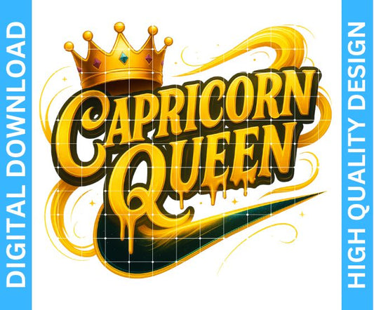 ♑ Capricorn Queen Birthday PNG – High Quality Sublimation & DTF/DTG Digital Download | Transparent Background | Digital Kreative Favors