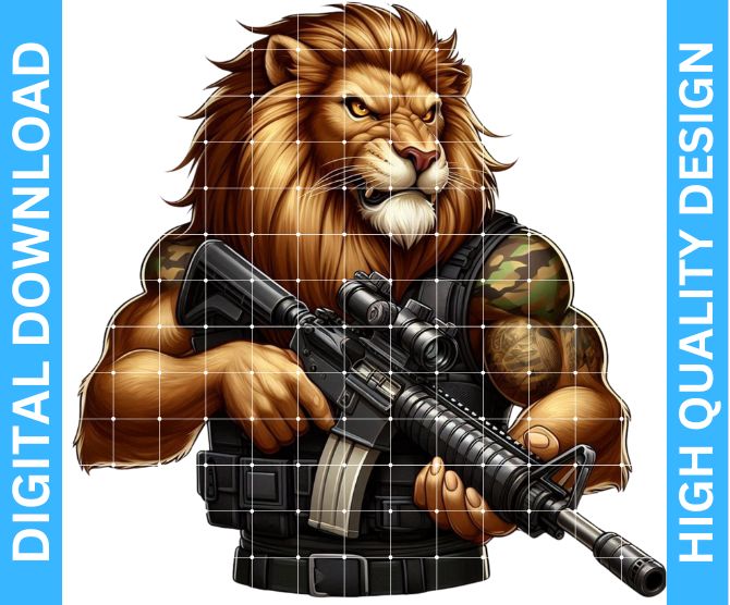 High-Quality Combat Military Lion PNG Design