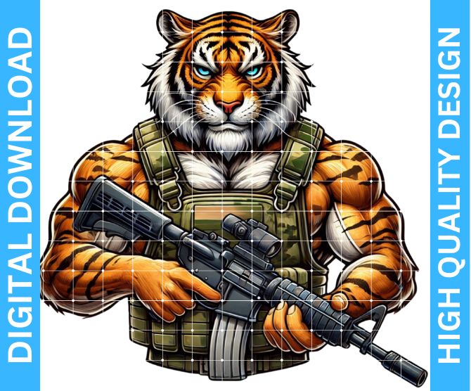 High-Quality Combat Military Tiger PNG Design