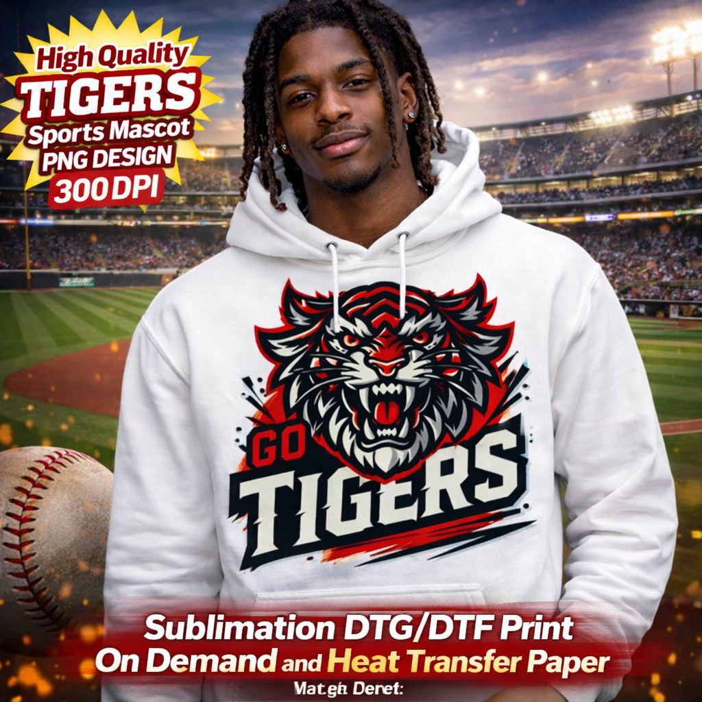 Tigers Mascot PNG – High Quality Sublimation & DTF/DTG Digital Download | Transparent Background
