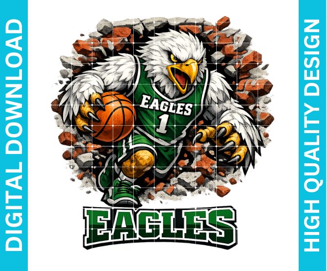 Fierce Eagles Basketball Mascot PNG, School Spirit Sublimation Design, Game Day Shirt Graphic