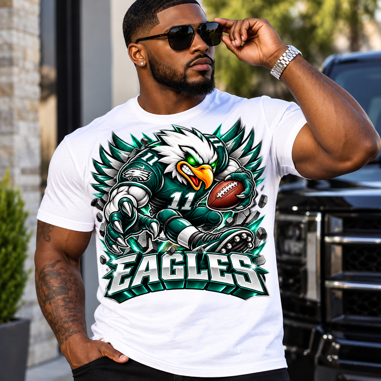 Eagles Football Mascot PNG, Green White Team Spirit, Game Day Sublimation Design